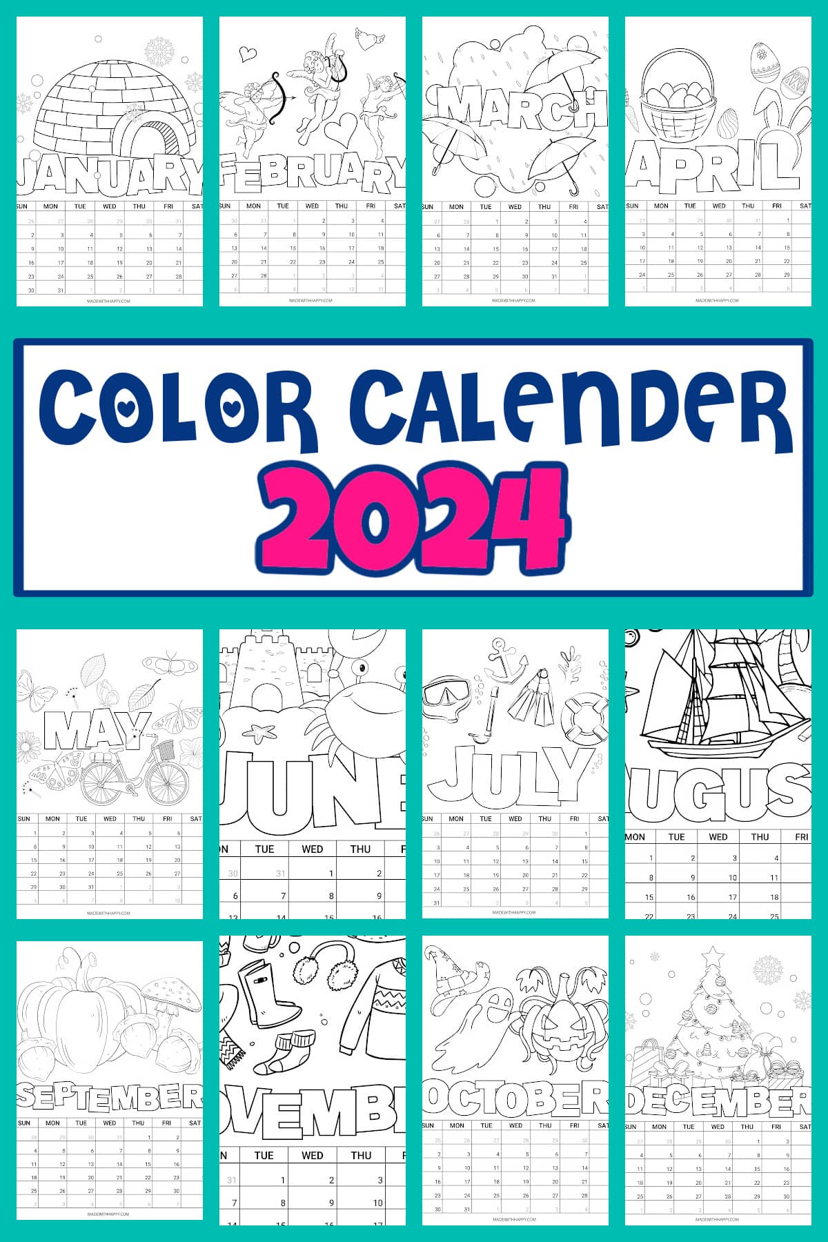 printable coloring calendar 2024