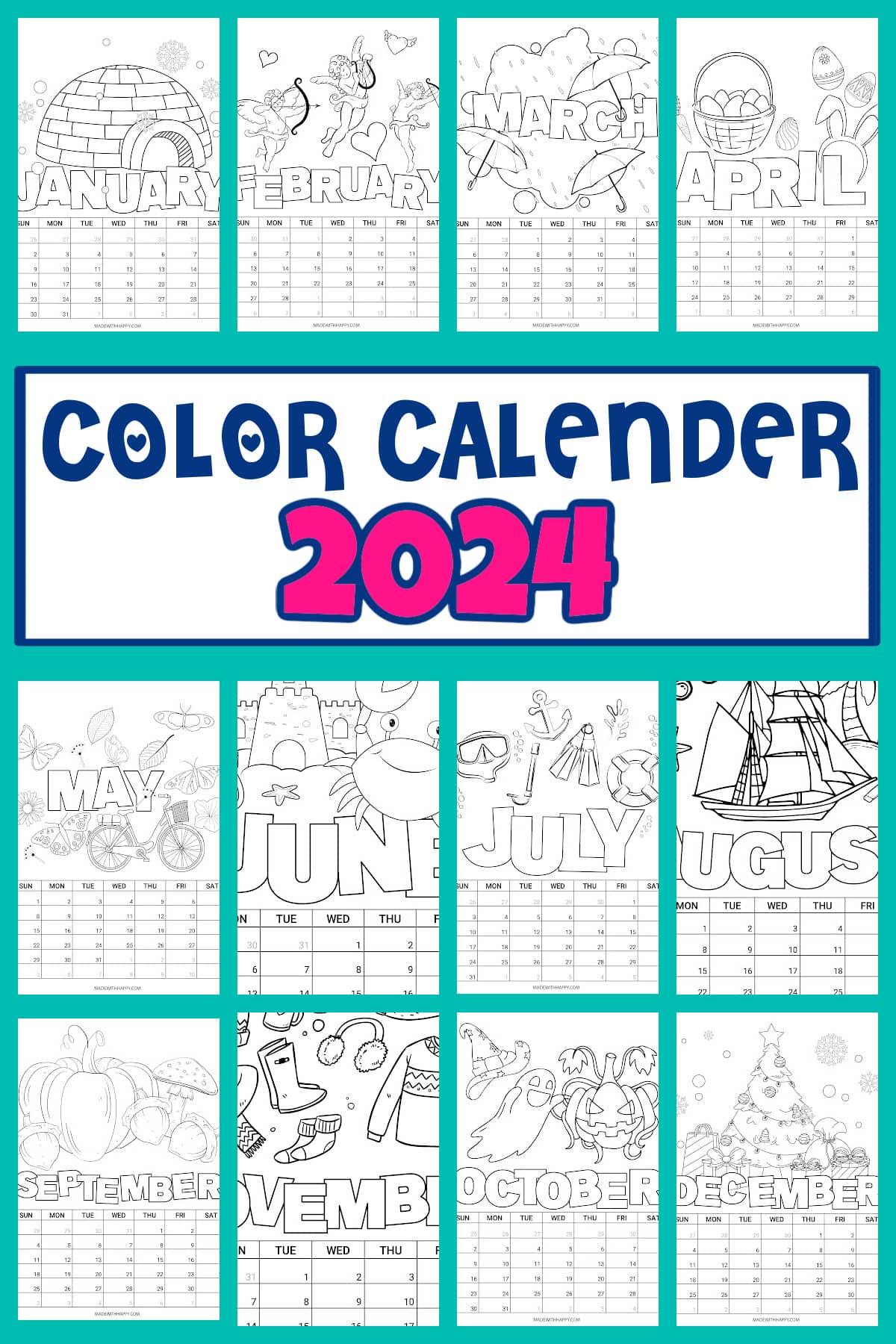 2024 and 2023 Coloring Calendar Printable to Color Parent