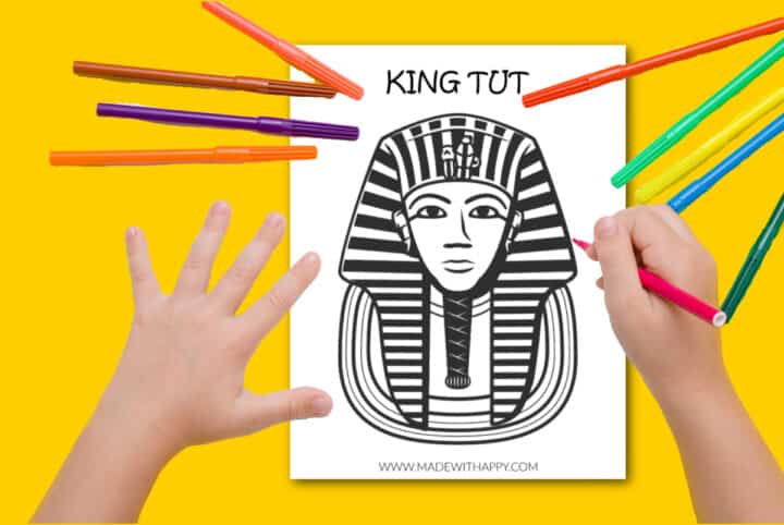 FREE King Tut Coloring Page - Tutankhamun Mask - Made with HAPPY