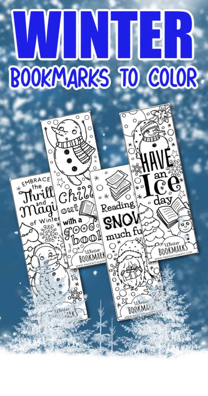 Printable Winter Bookmarks to Color