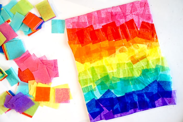 Tissue Paper Crafts. Simple rainbow crafts for kindergartners, rainbow crafts for preschoolers or even lower grade elementary school kids. St. Patrick's Day crafts for kids.