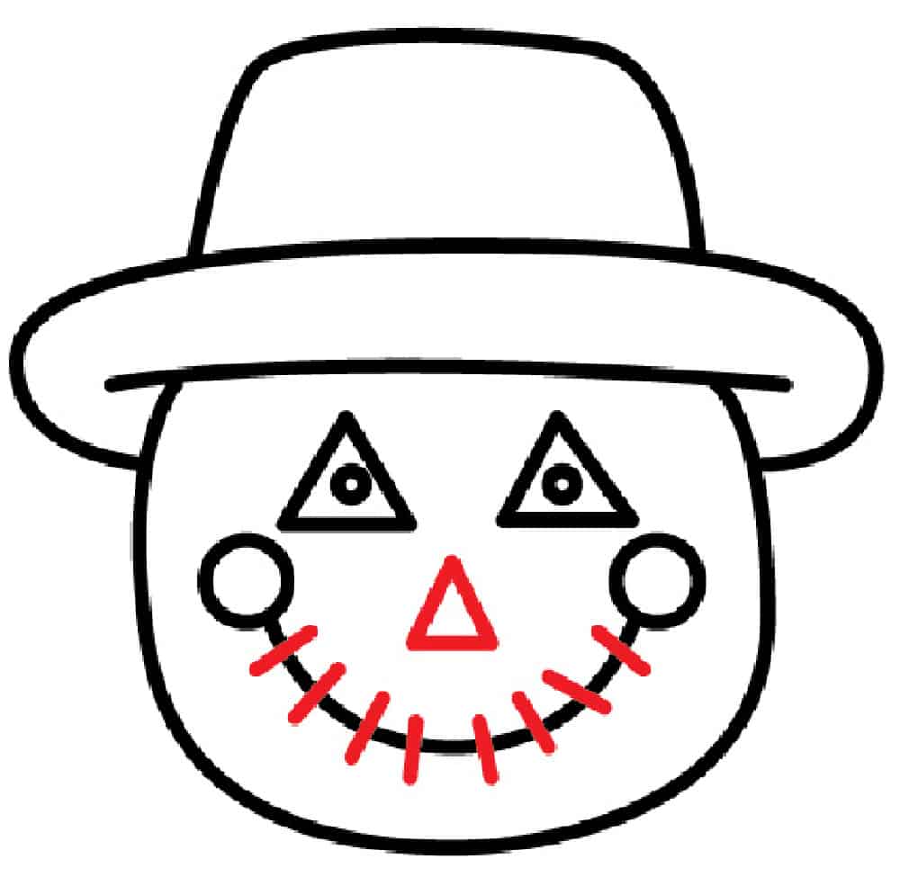 Add nose and lines to scarecrow face