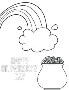 St. Patrick's day rainbow pot of gold coloring page for kids