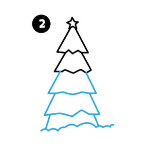step 2 draw the bottom of the christmas tree