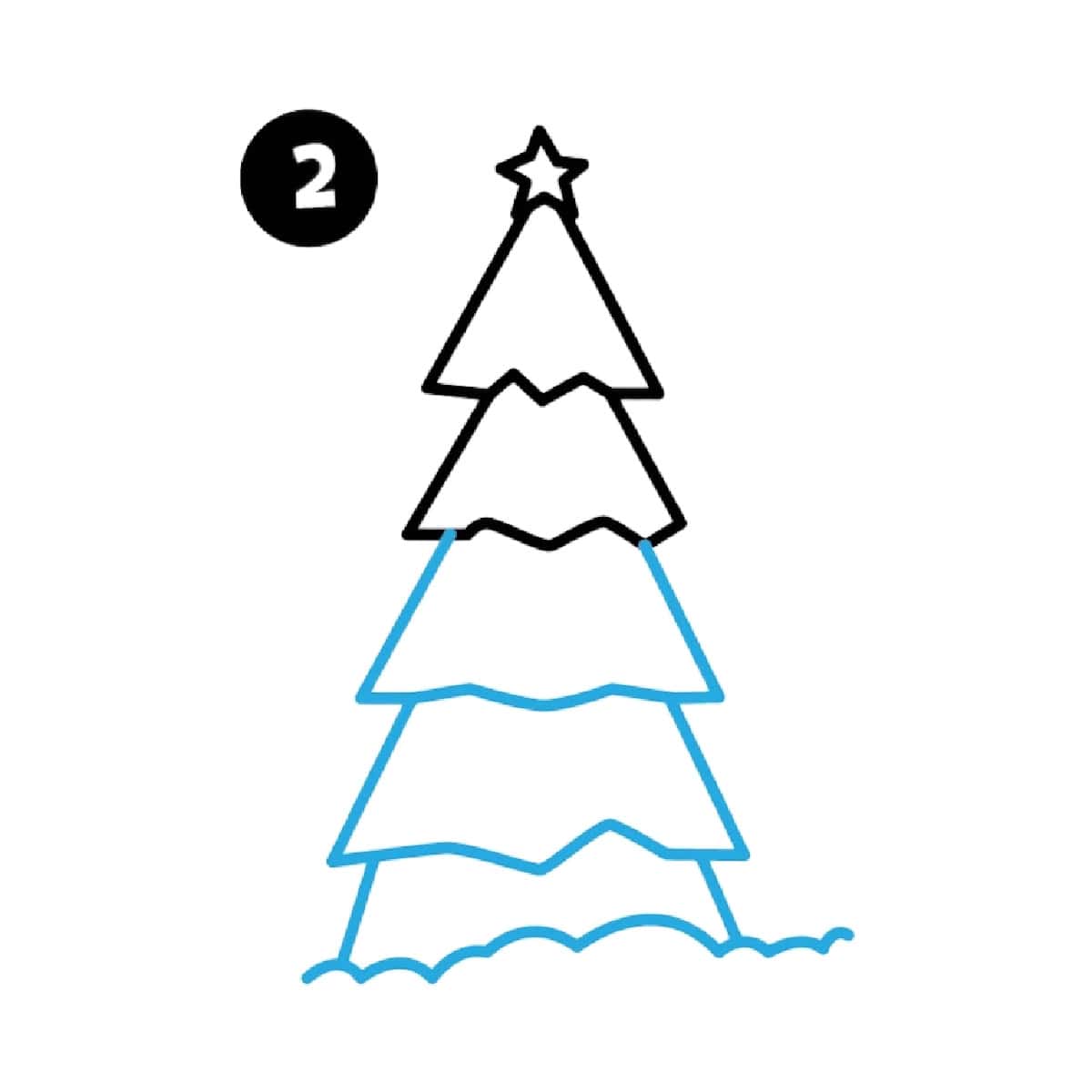 step 2 draw the bottom of the christmas tree
