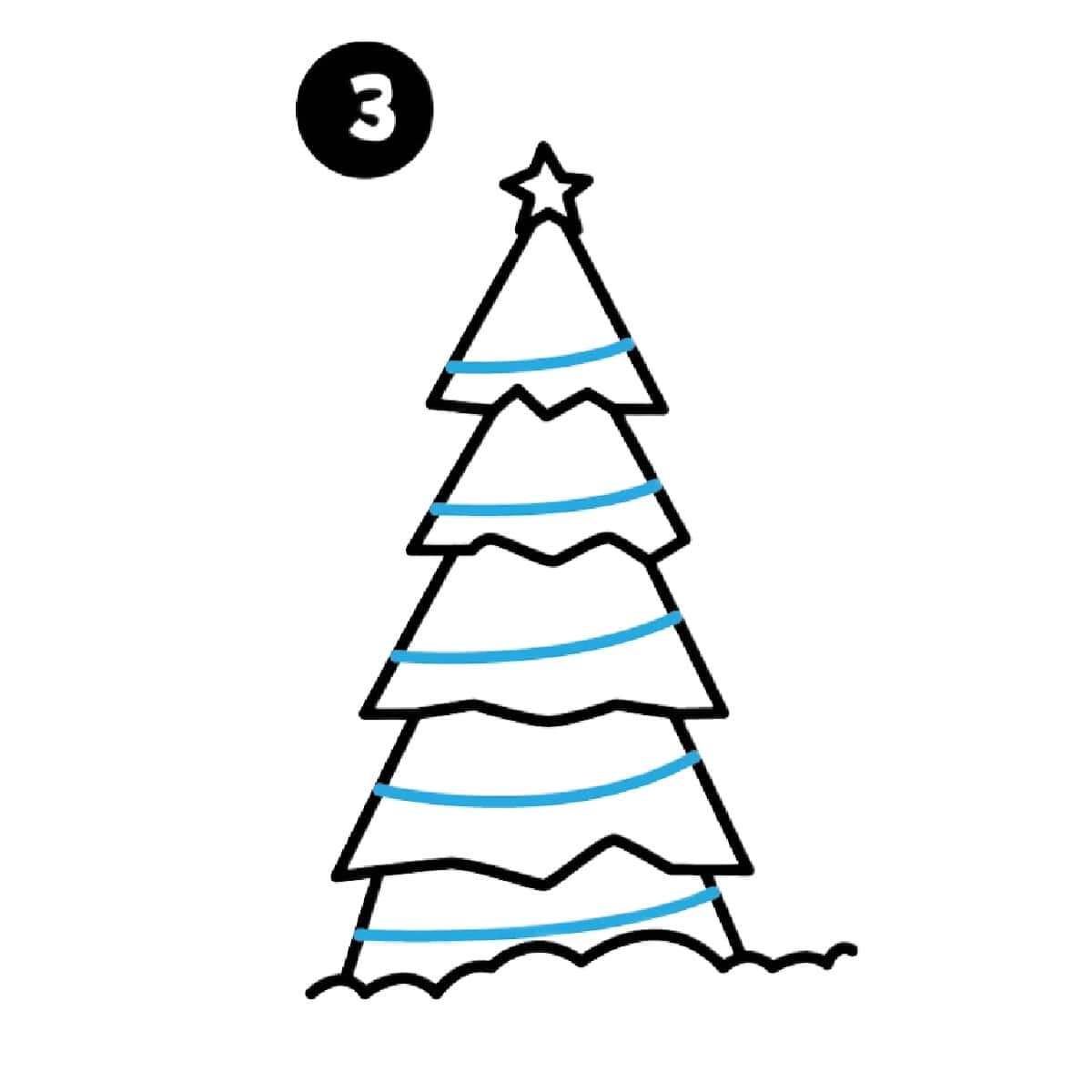 step 3 tinsel drawing on Christmas Tree
