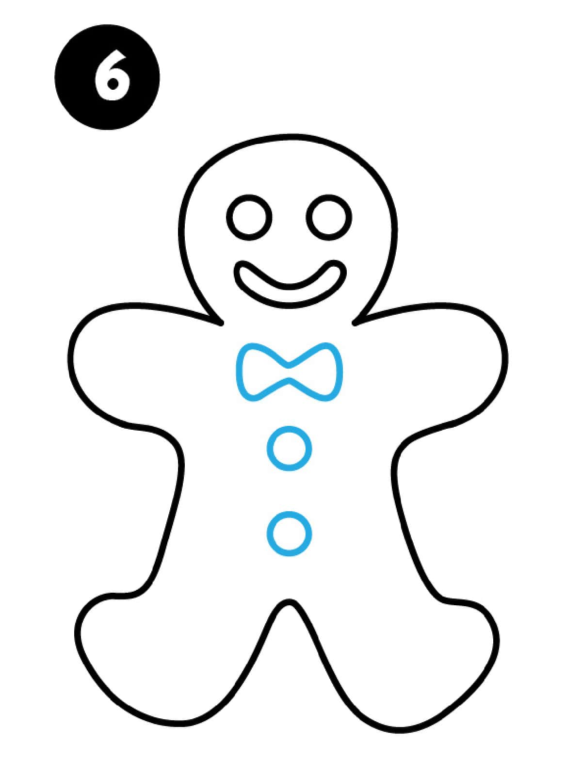step 6 how to draw gingerbread man bow and buttons