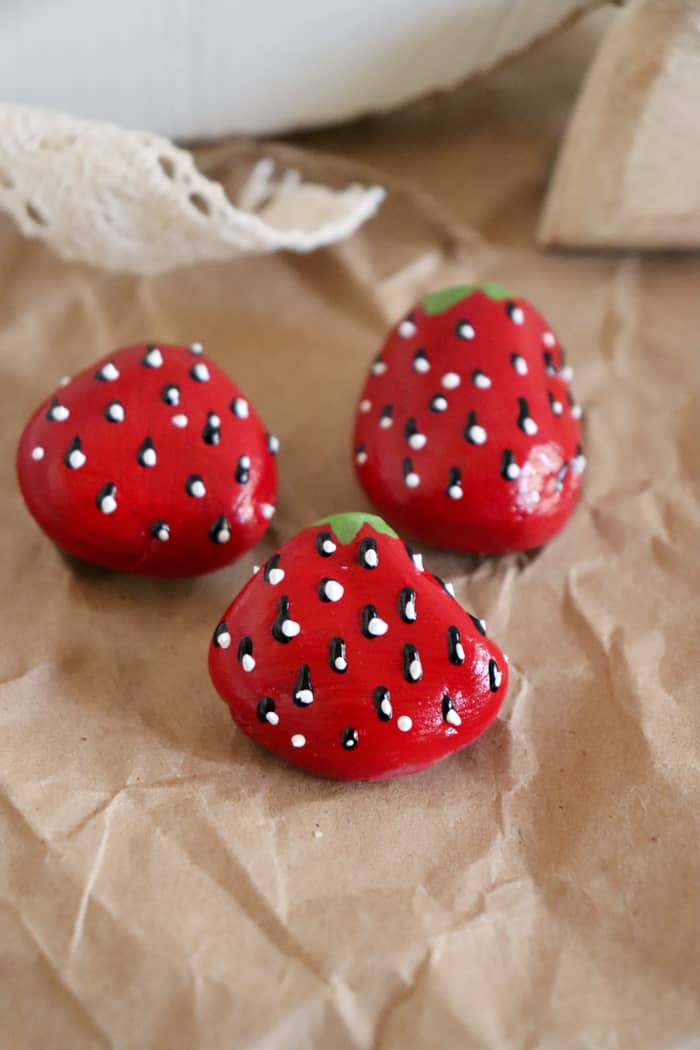 rock painting strawberry