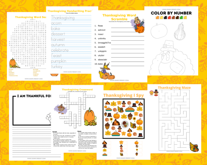 Activity Sheets For Thanksgiving
