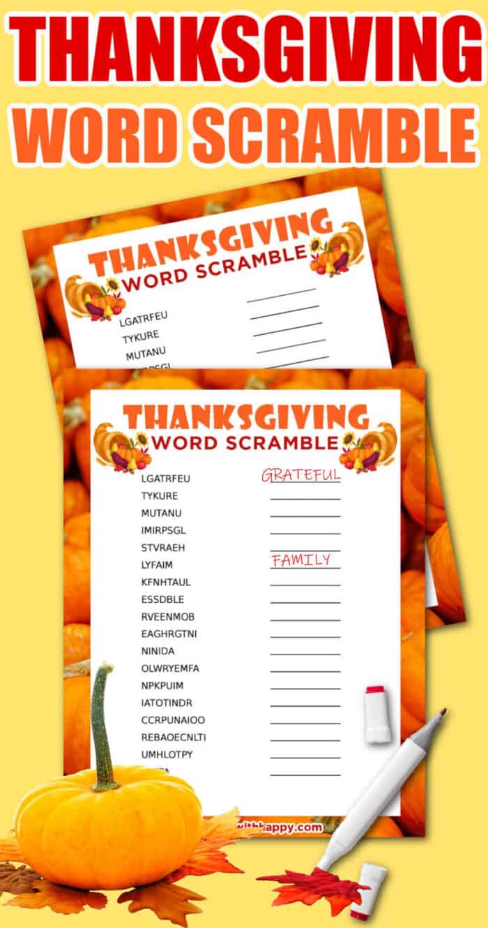 thanksgiving words scramble