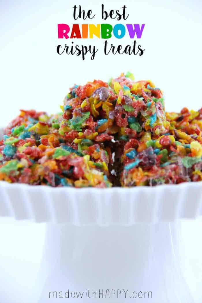 The best rainbow rice crispy treats recipe - Rainbow Desserts - Rainbow Rice Crispy Treats - St.Patrick's Day Treats - www.madewithHAPPY.com