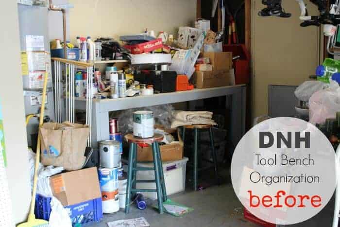 Tool Bench Organization | Getting your Garage Organized | Garage Peg Board | www.madewithHAPPY.com