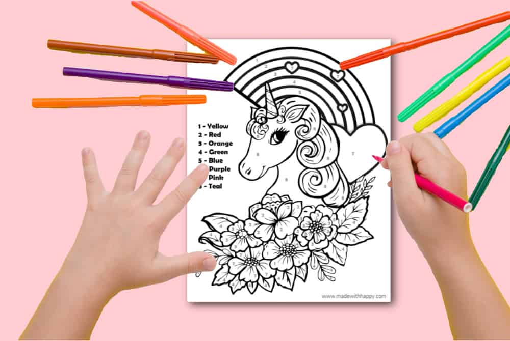 unicorn color by number worksheet