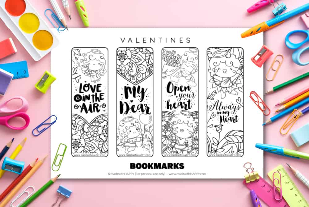 Valentines Day bookmarks free printable