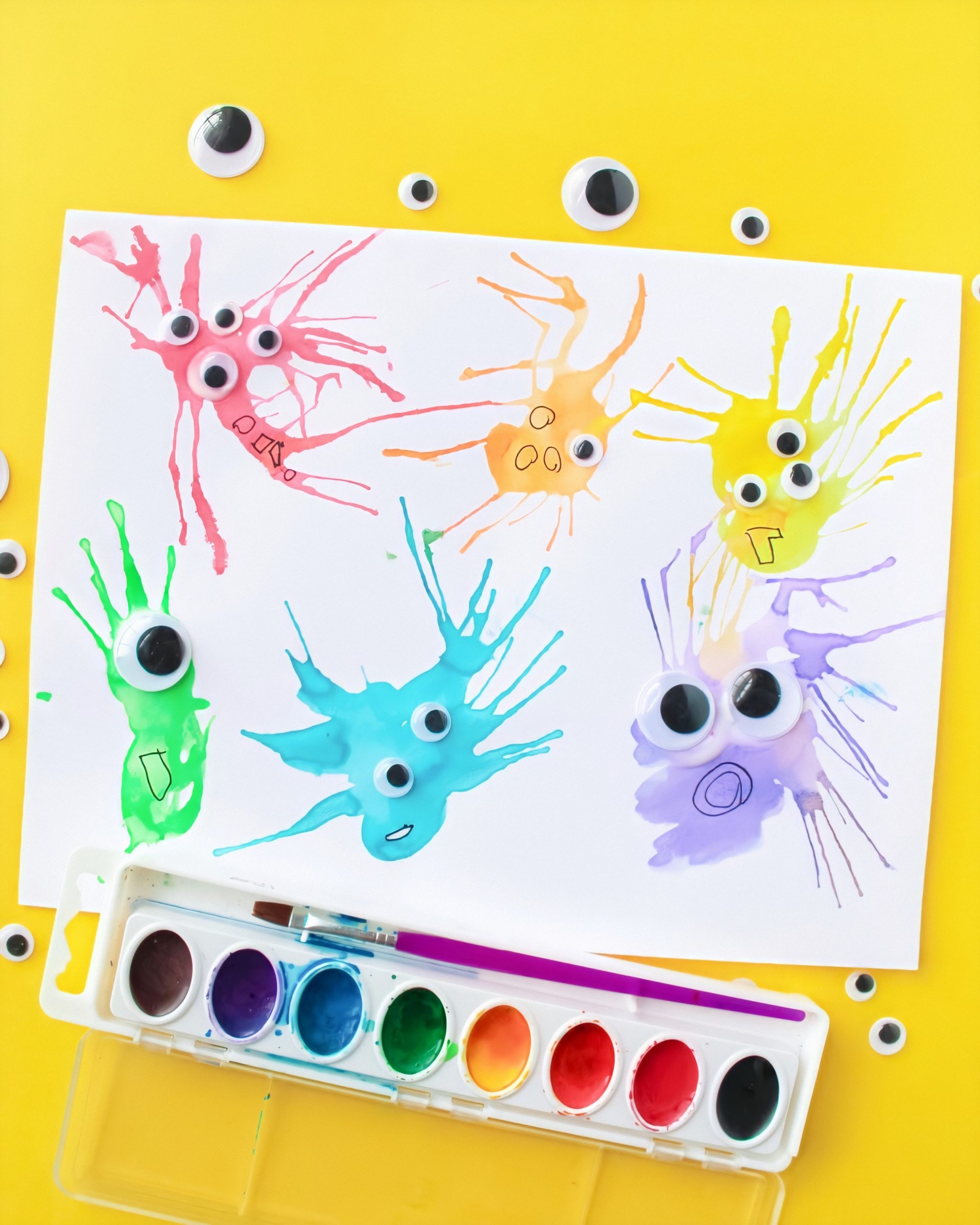 watercolor straw blow painting monsters kids craft