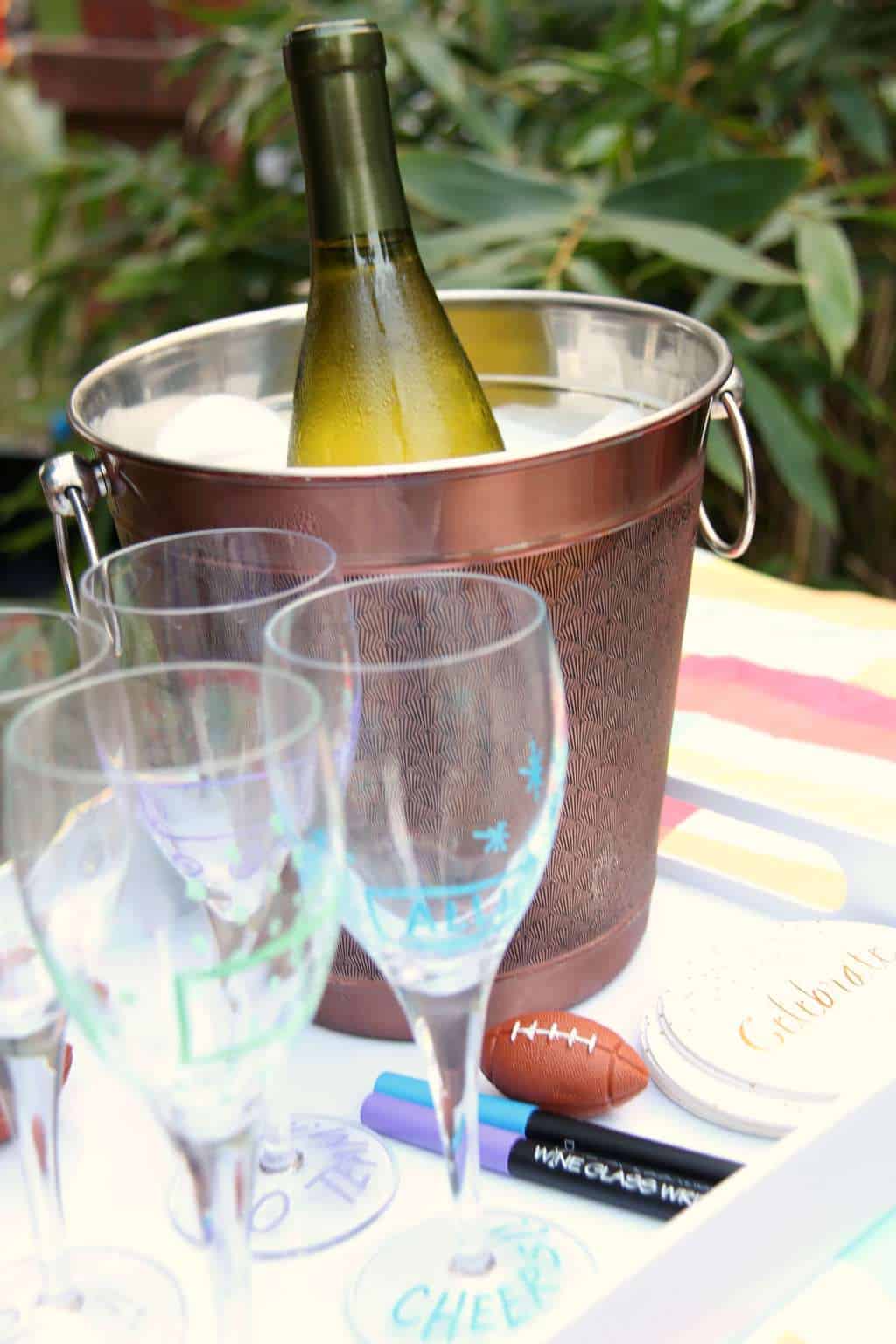Game Day Celebration Tips to include the ladies | Fun Entertaining Ideas with Wine Glass Writer | Mimosa Bar and Wine Bar | www.madewithHAPPY.com