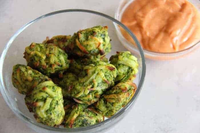 Zucchini Tater Tots with Spicy Sriracha Mayonnaise | Kid friendly food | Hidden Vegetables | Veggie Tater Tots | www.madewithHAPPY.com